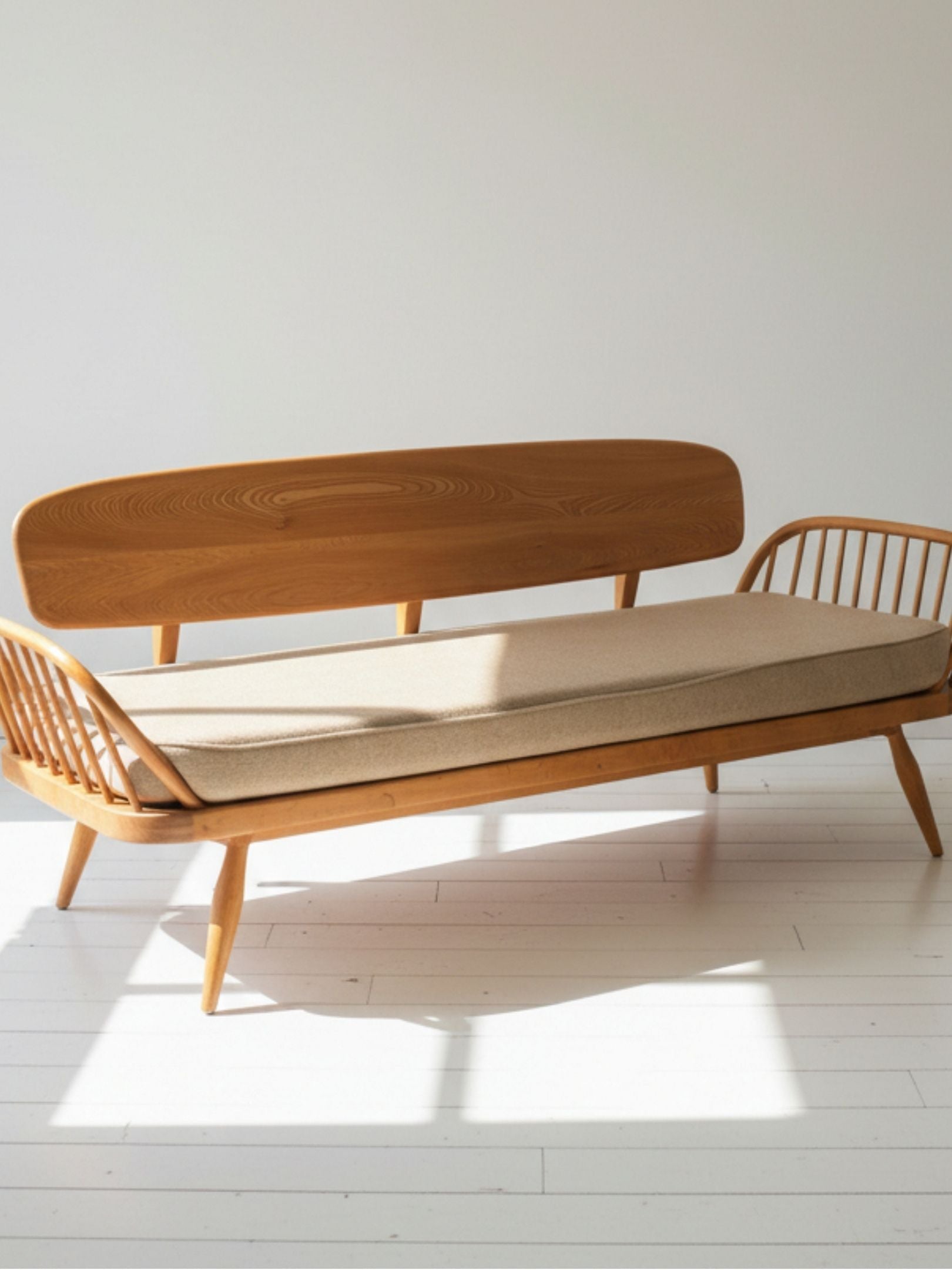 Ercol Windsor Elm and Beech “Studio Couch”, Model 355