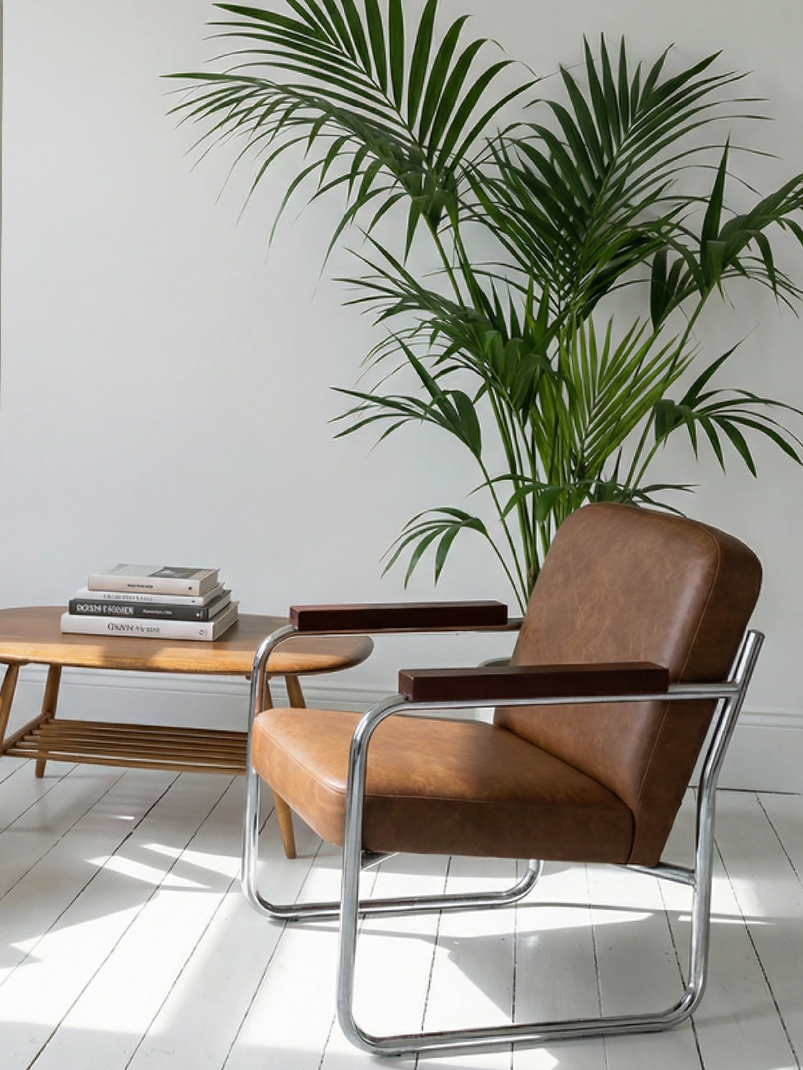 Pair of Vintage Steel Frame Armchairs — Reupholstered in Brown Leather Evengrain Furniture