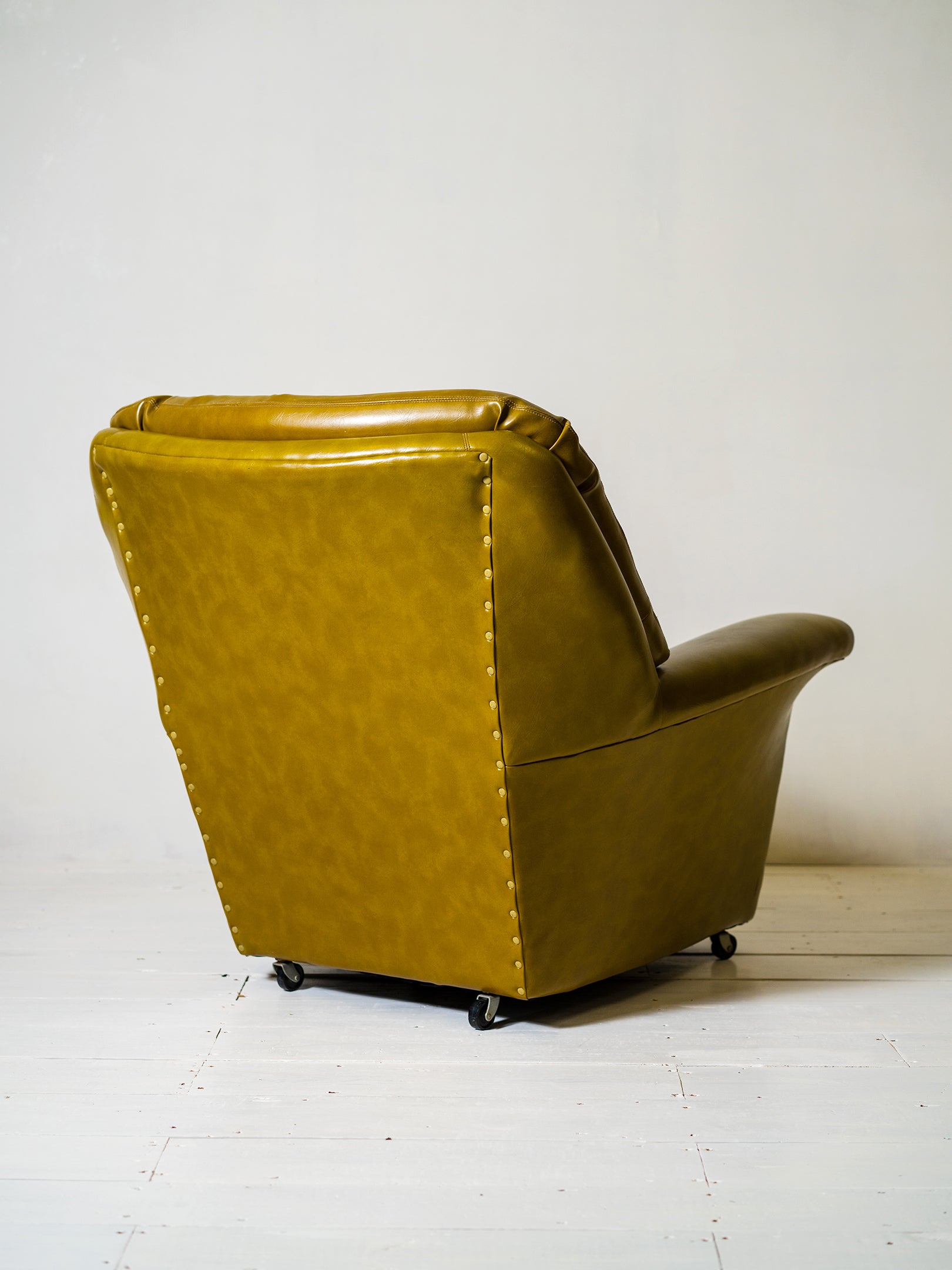 Pair of 1970s Original Vinyl Armchairs — Dark Lime Green