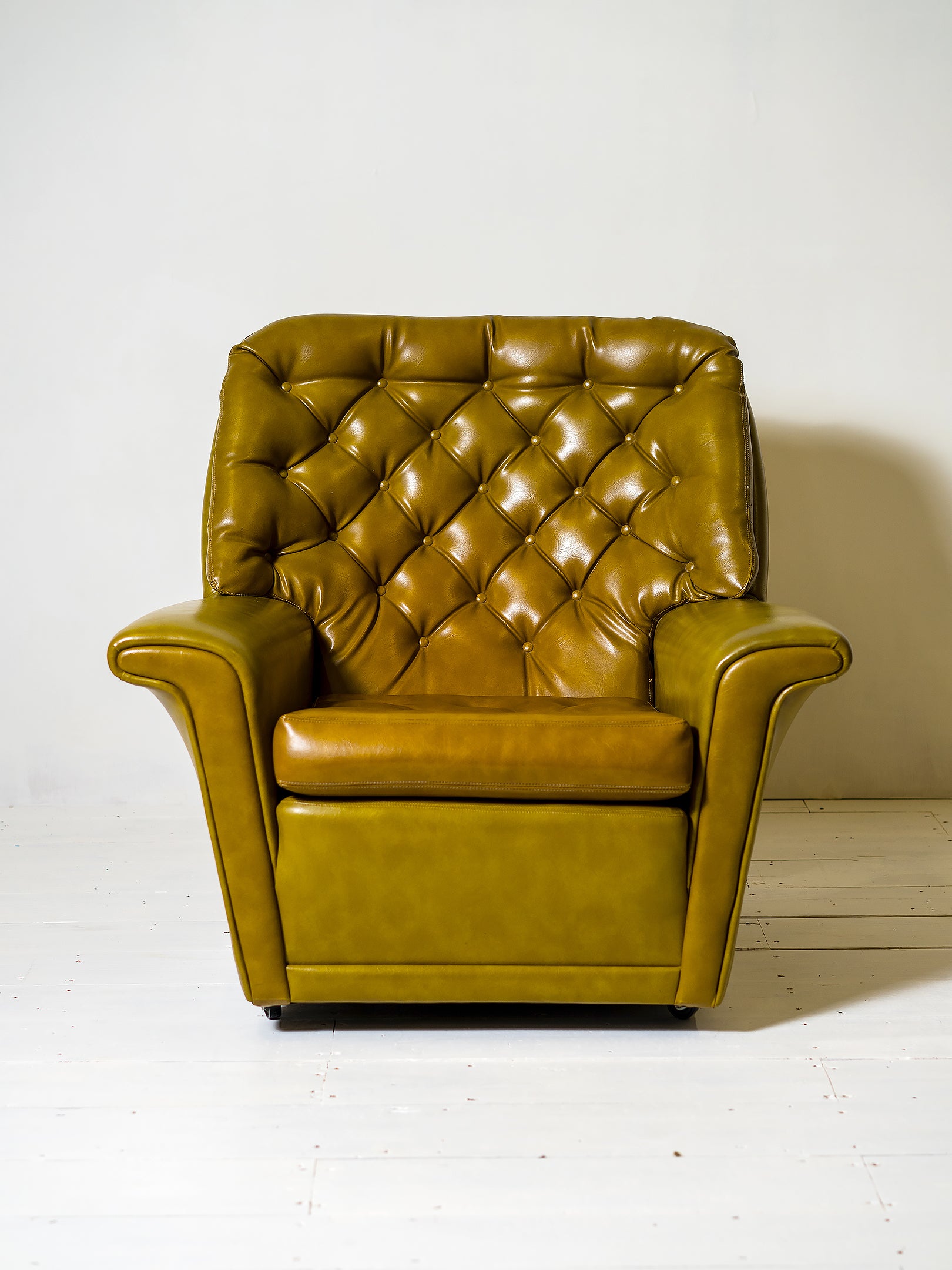 Pair of 1970s Original Vinyl Armchairs — Dark Lime Green