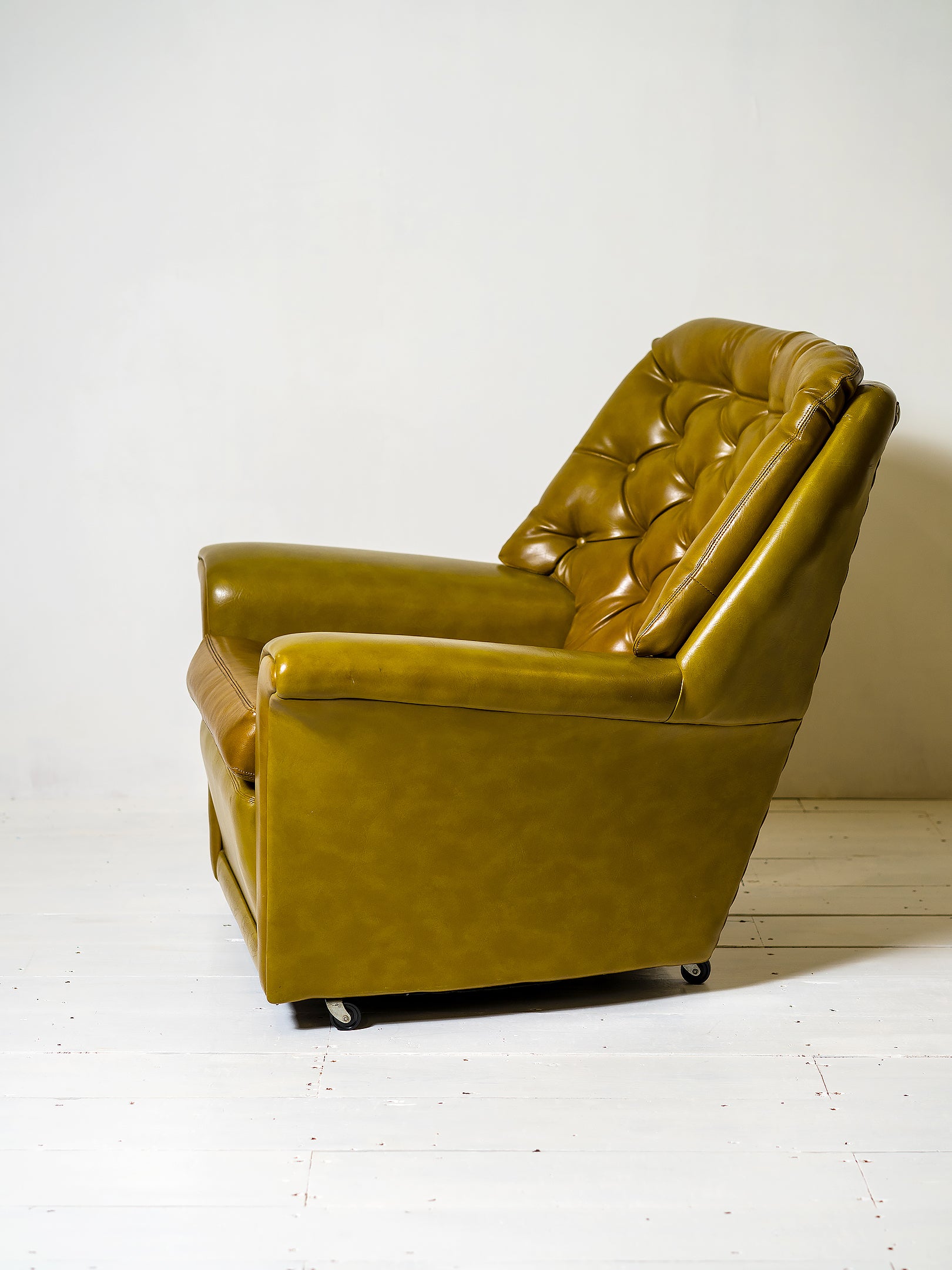 Pair of 1970s Original Vinyl Armchairs — Dark Lime Green