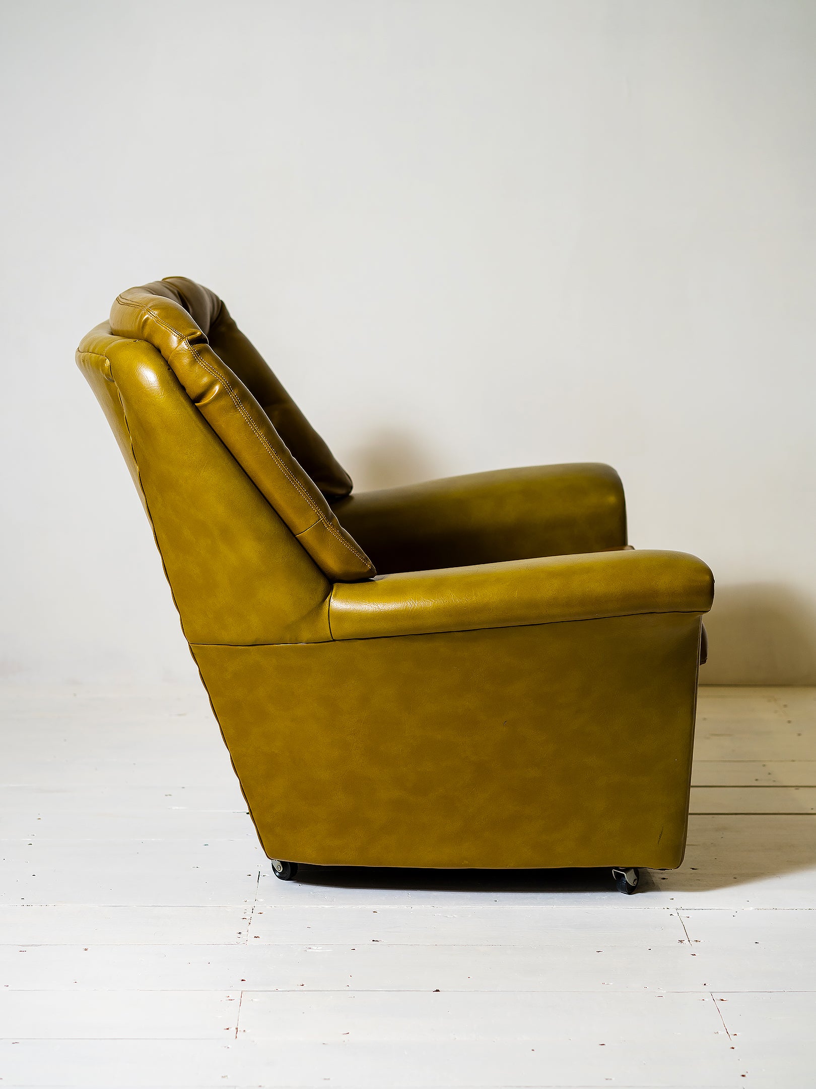 Pair of 1970s Original Vinyl Armchairs — Dark Lime Green