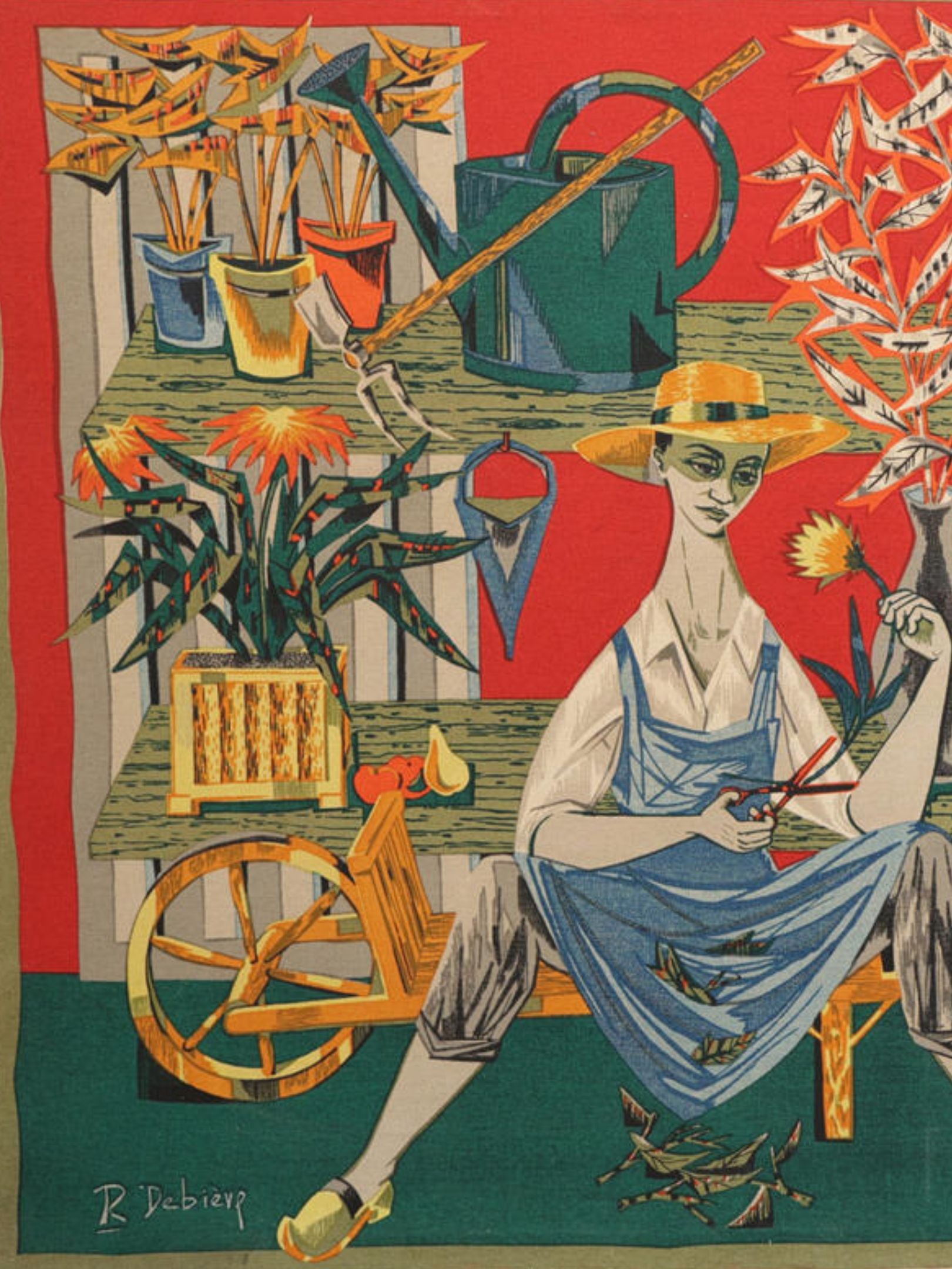Printed Tapestry “Le Botaniste” — Robert Debieve (French, 1926–1994)