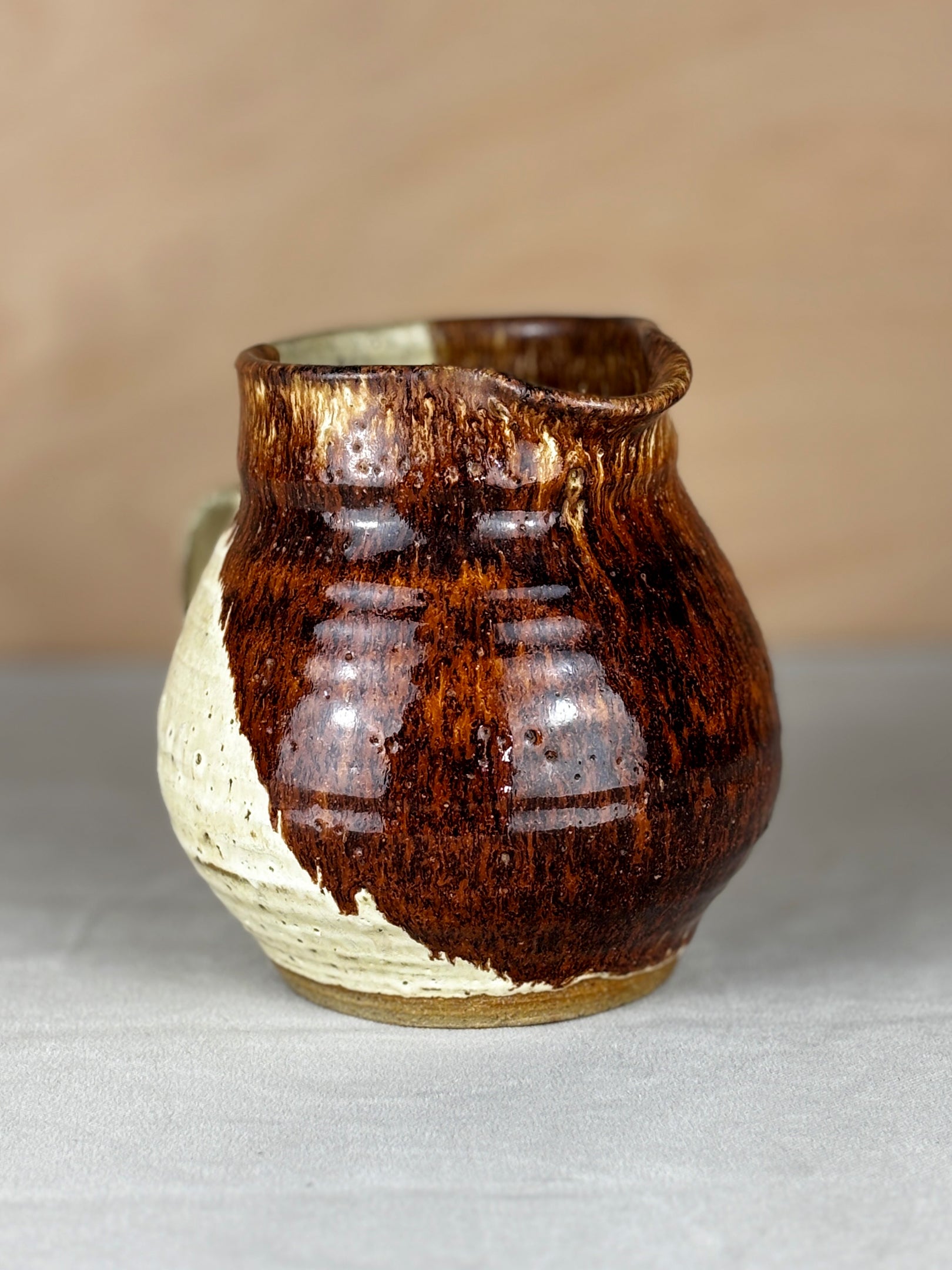 Studio Pottery Brown & White Jug