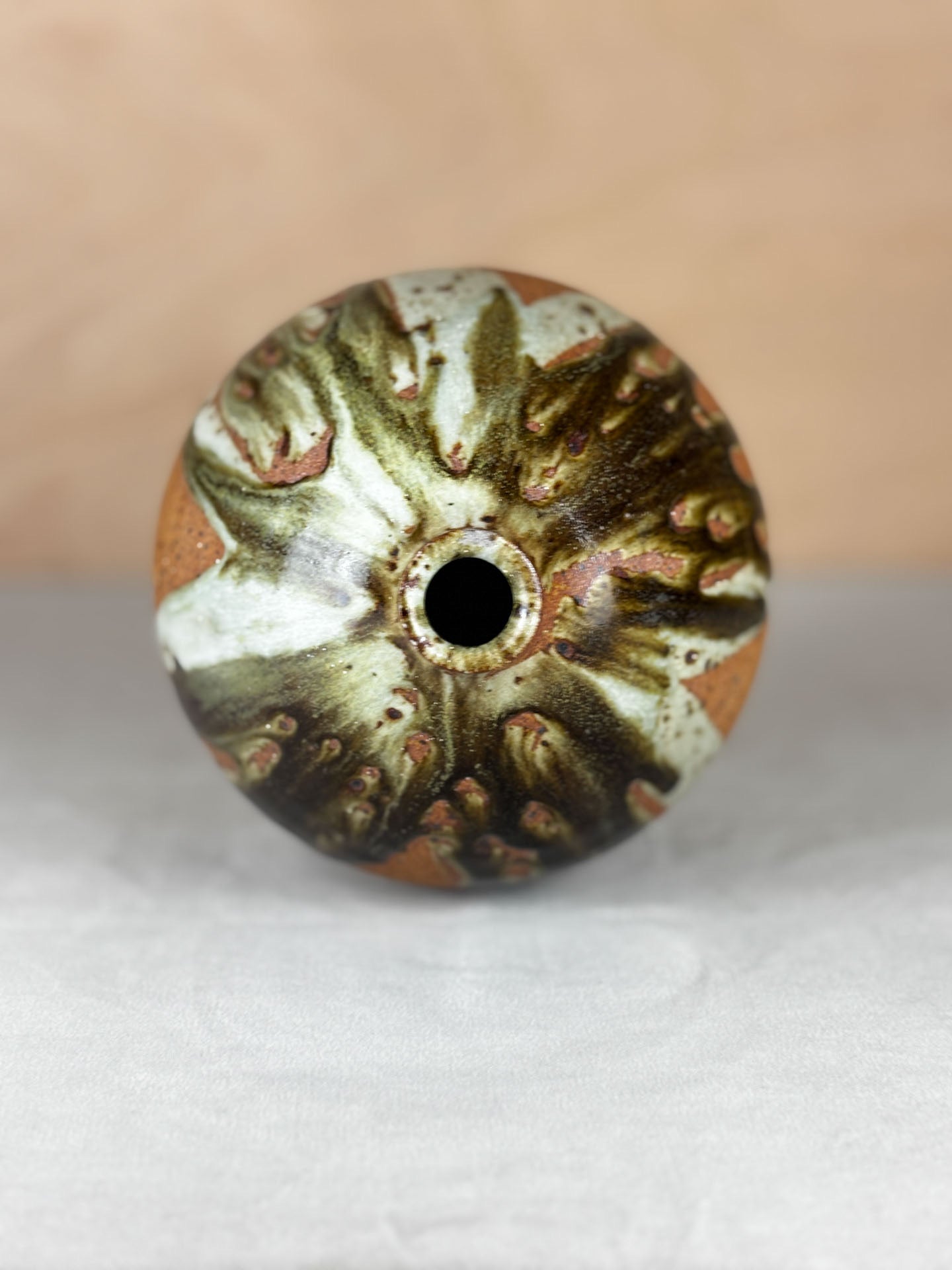 Studio pottery vase with distinctive glaze vintage British ceramic handcrafted