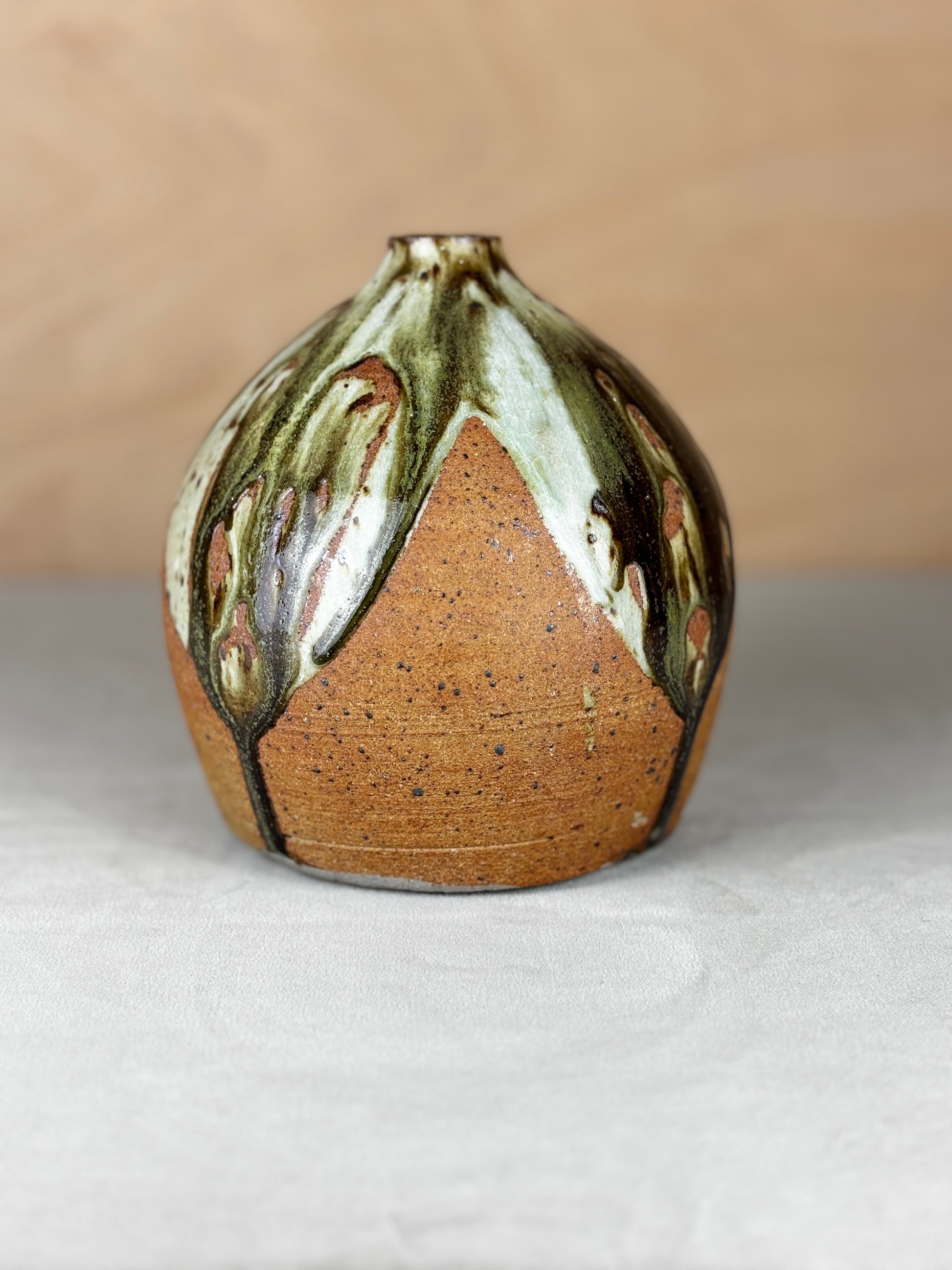 Studio pottery vase with distinctive glaze vintage British ceramic handcrafted