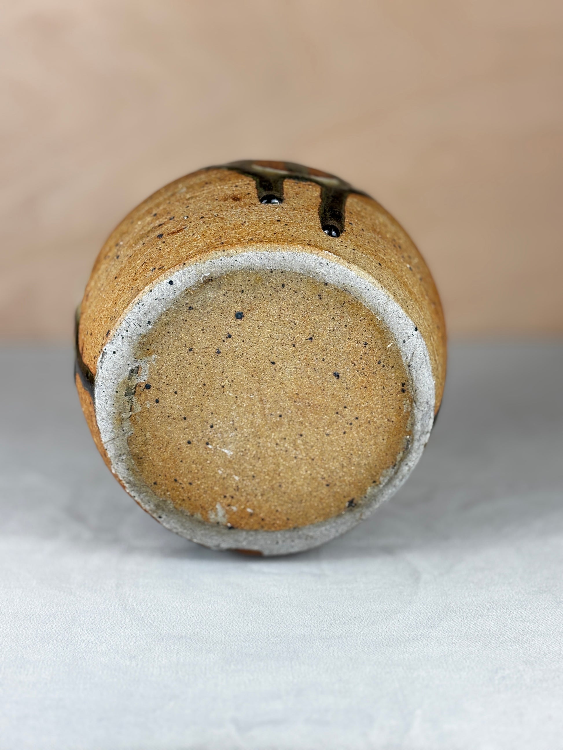 Studio pottery vase with distinctive glaze vintage British ceramic handcrafted