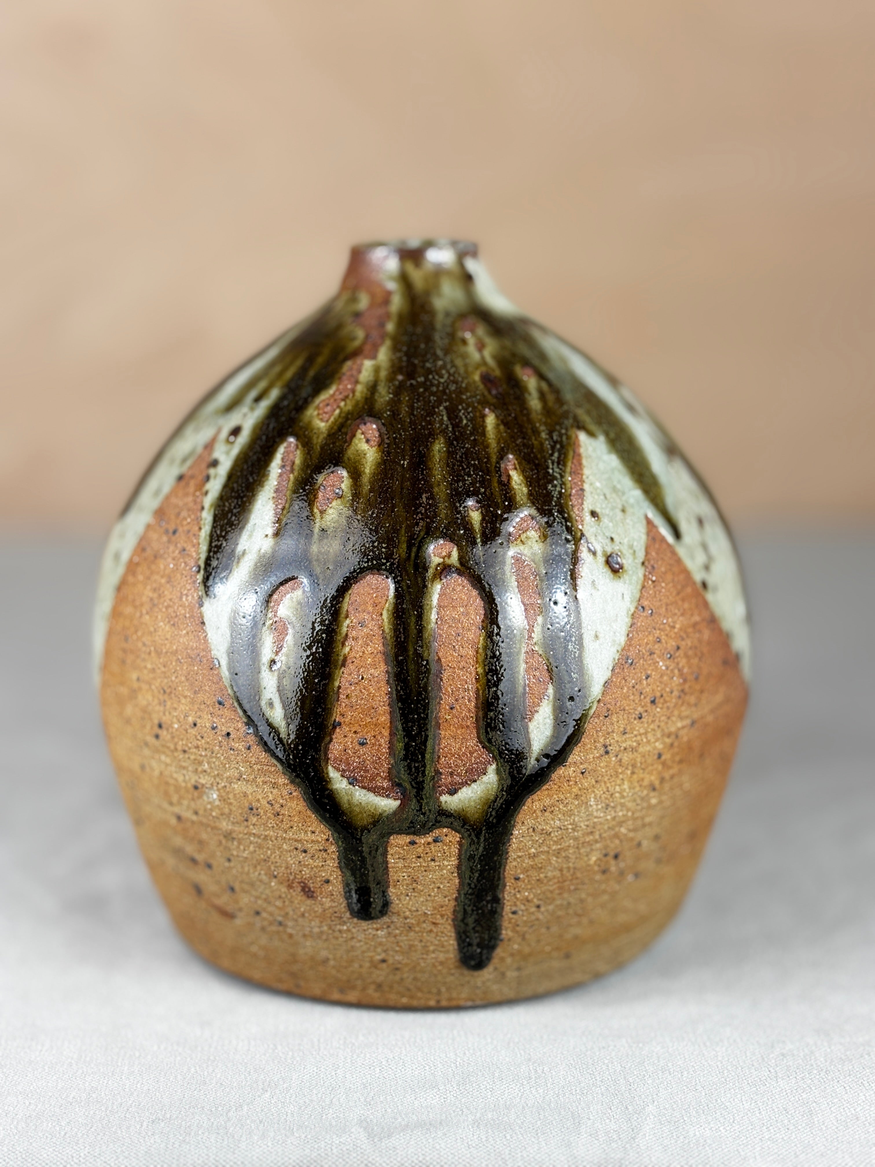 Studio pottery vase with distinctive glaze vintage British ceramic handcrafted