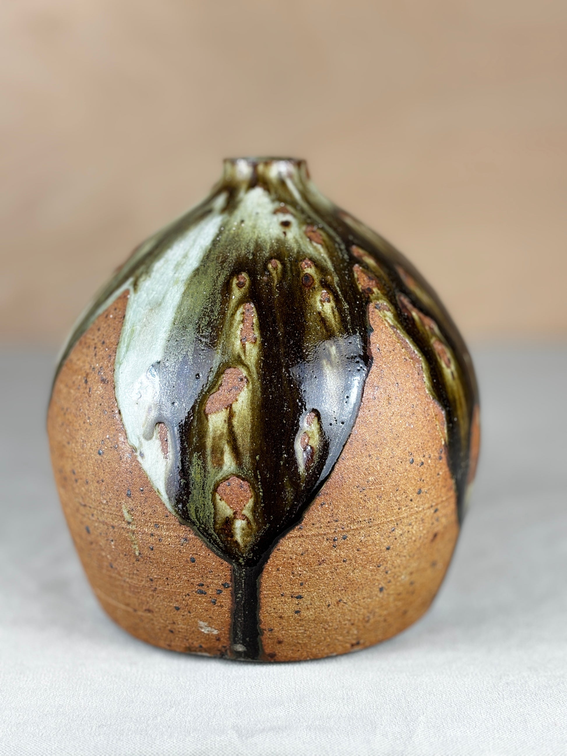 Studio pottery vase with distinctive glaze vintage British ceramic handcrafted