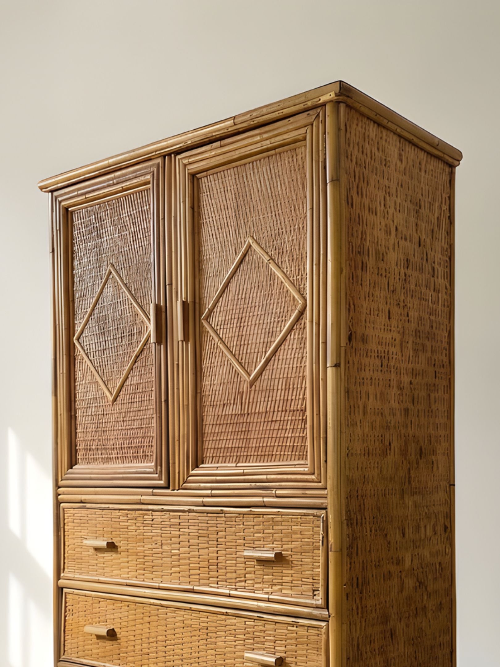 Vintage Bamboo Rattan Diamond Armoire Evengrain Furniture